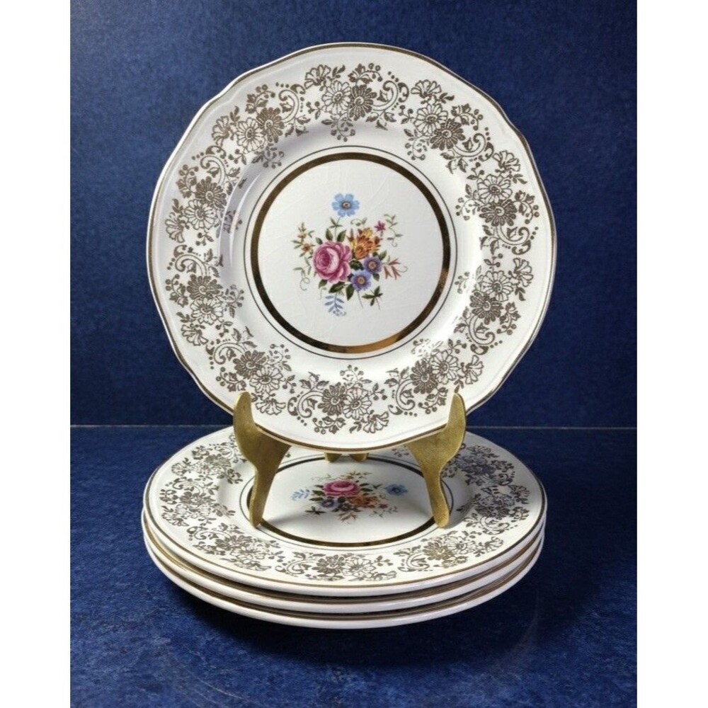 Vintage Alfred Meakin Golden Posy Dessert Plates 6.5” Set of 4 22K Gold England
